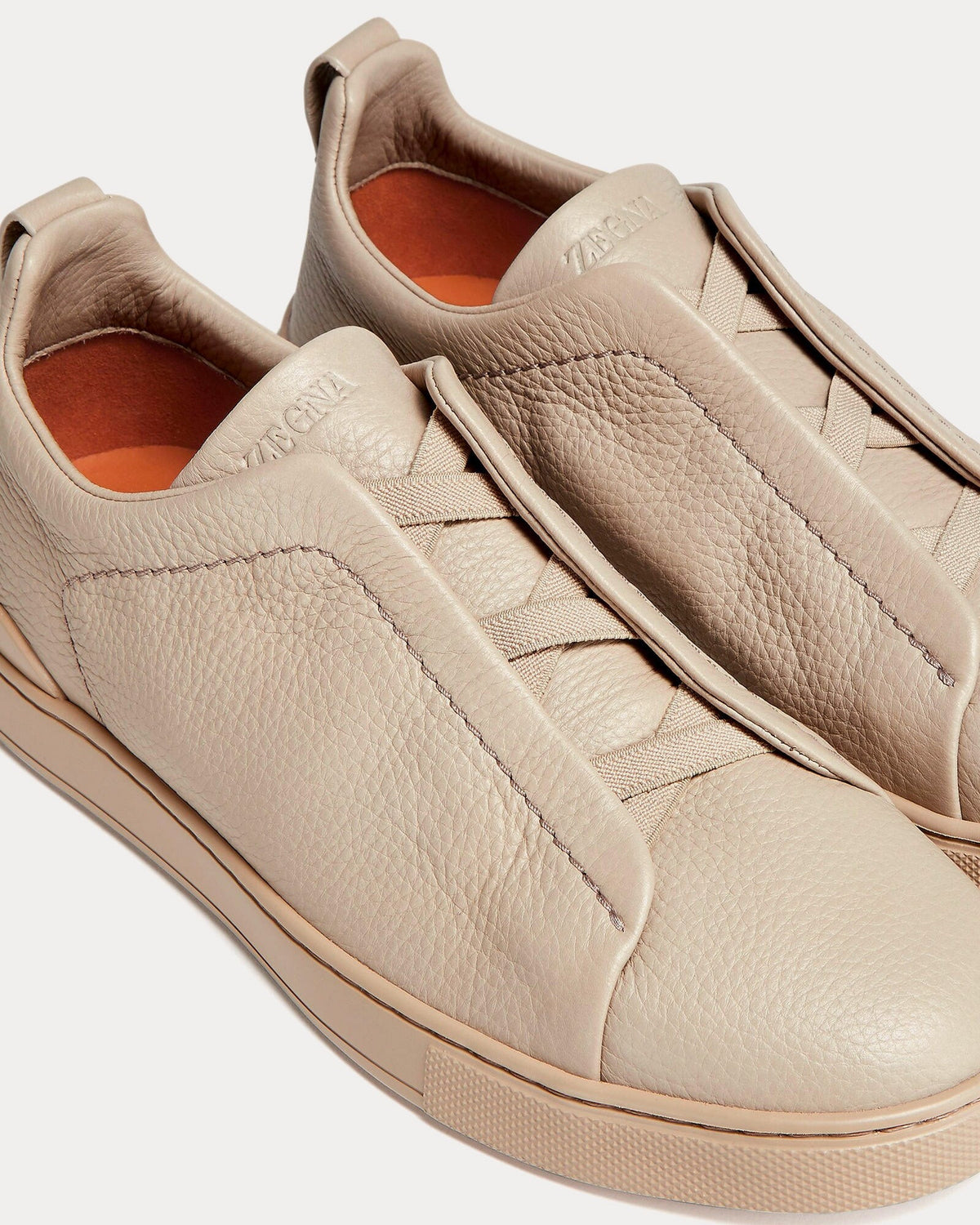 Triple Stitch Deerskin Beige Slip On Sneakers