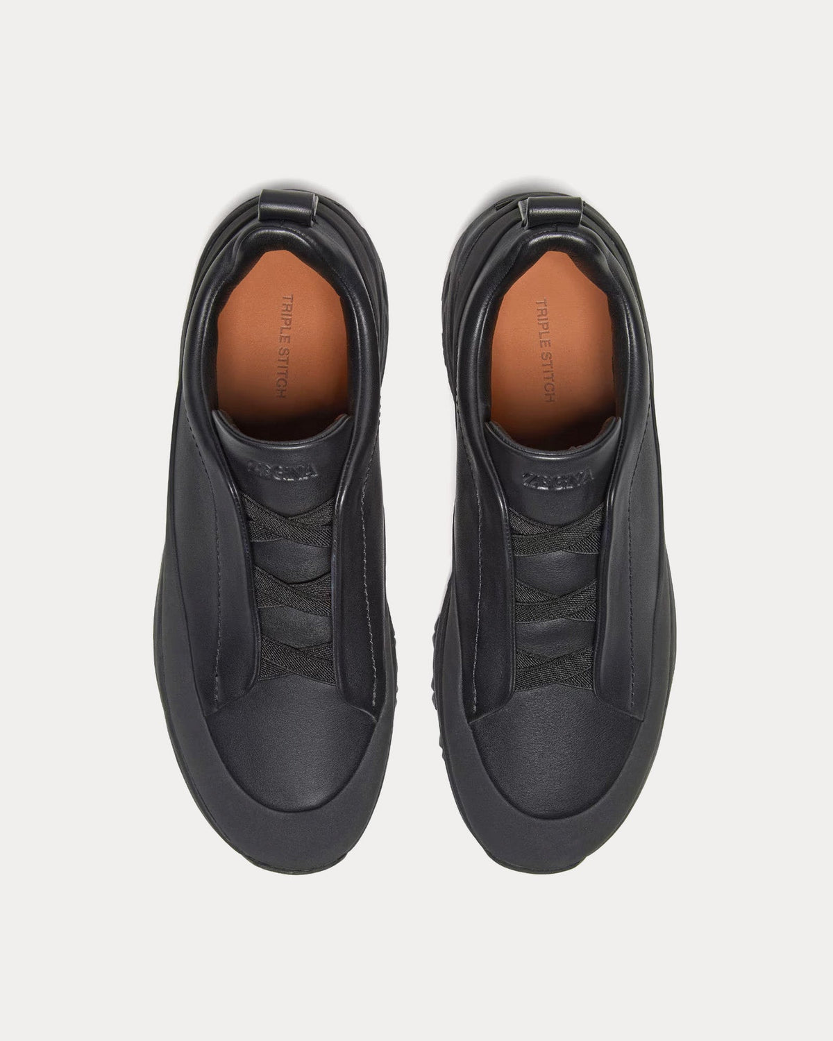 Triple Stitch Monte Leather Black Slip On Sneakers