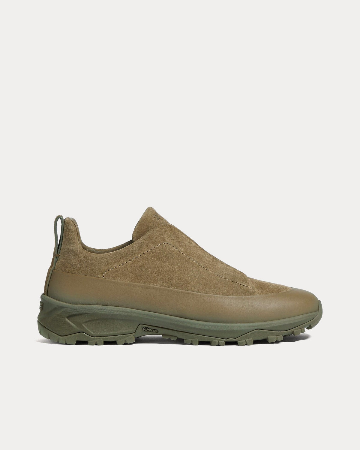 Triple Stitch Monte Suede Khaki Slip On Sneakers