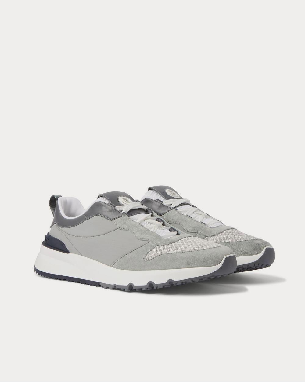 Leather-Trimmed Suede, Neoprene and Mesh Gray low top sneakers