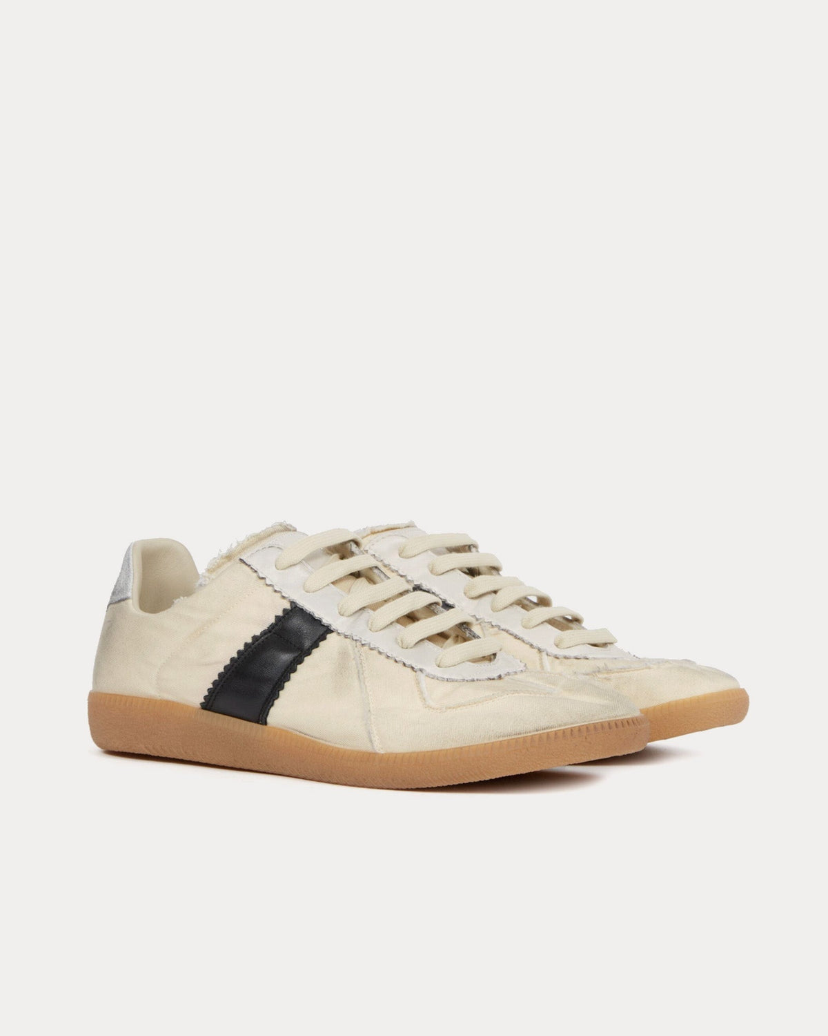 Replica Cotton Drill & Suede Ecru / Black Low Top Sneakers