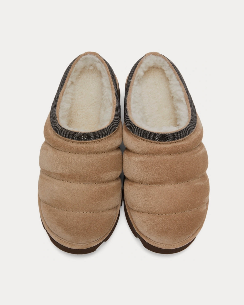 Puffy Suede Beige Slip Ons