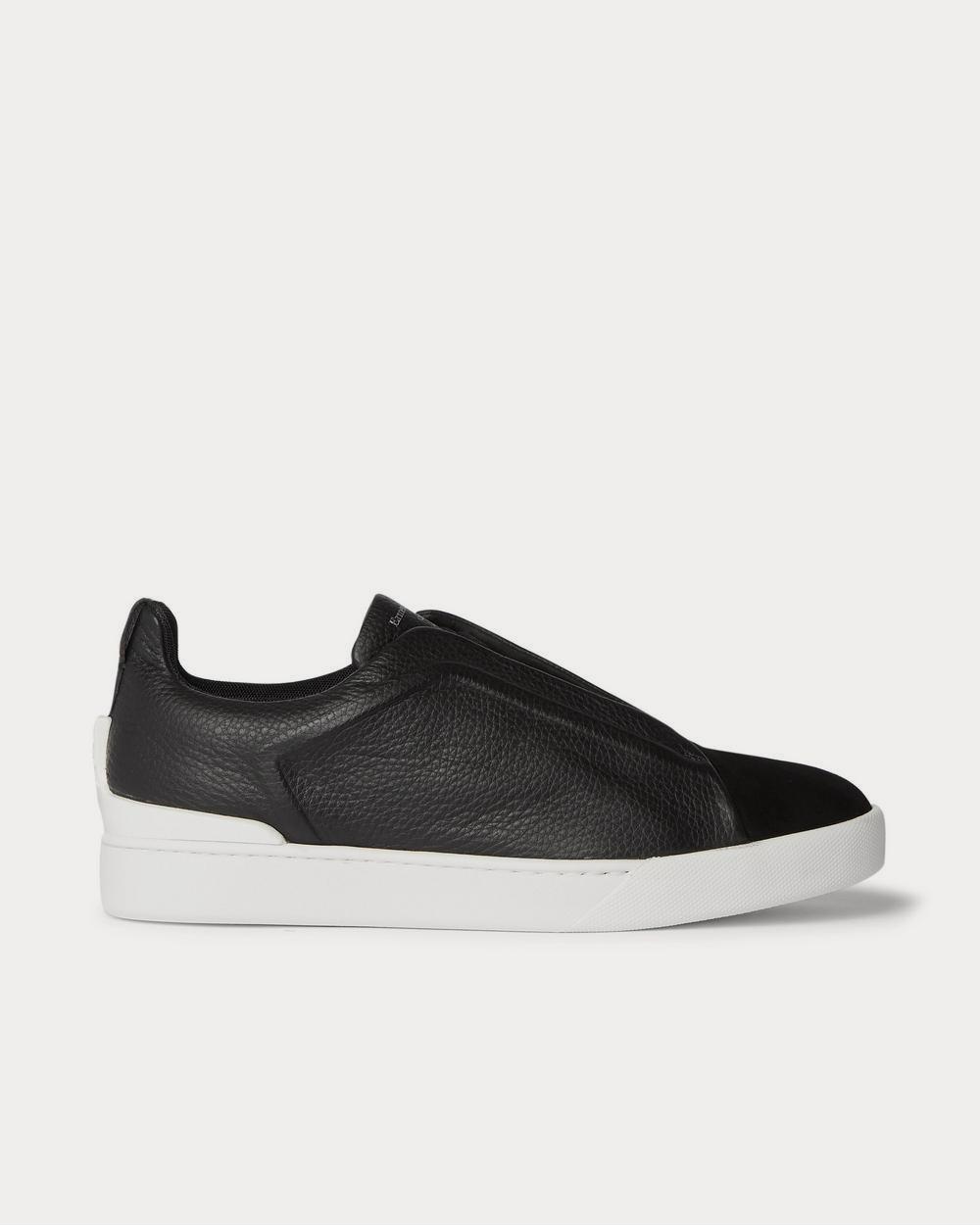 Triple Stitch Full-Grain Leather and Suede Slip-On Black low top sneakers