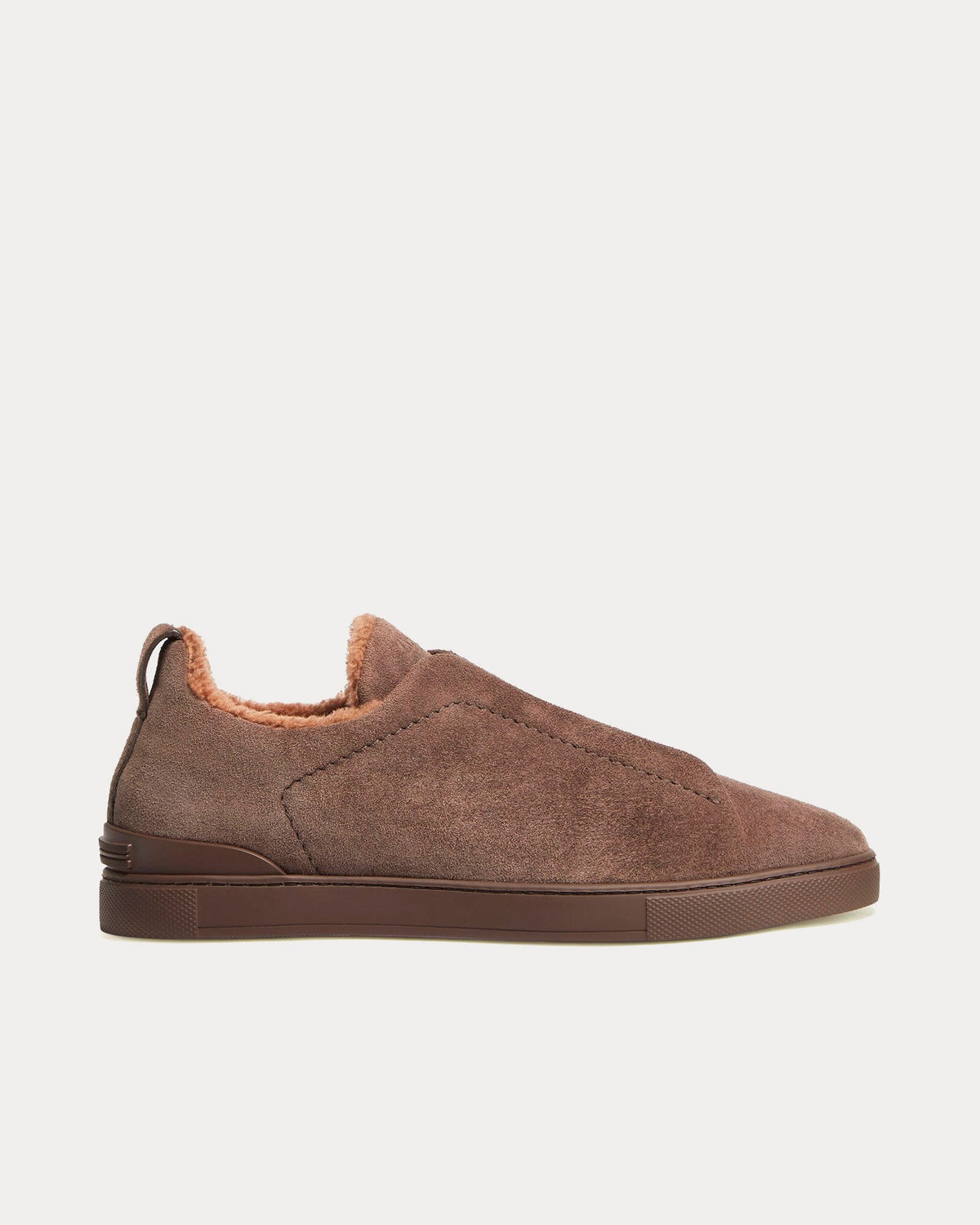 Triple Stitch Suede & Shearling Greyish Brown Slip On Sneakers