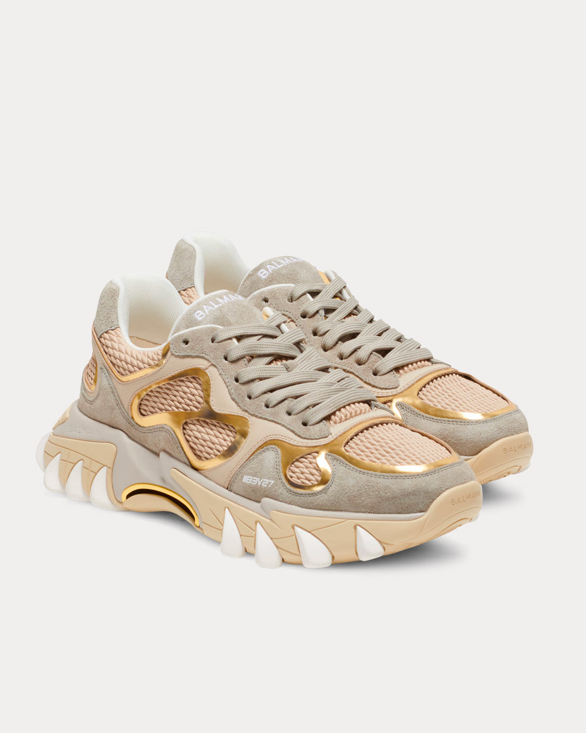 B-East Leather, Suede & Mesh Gold Low Top Sneakers