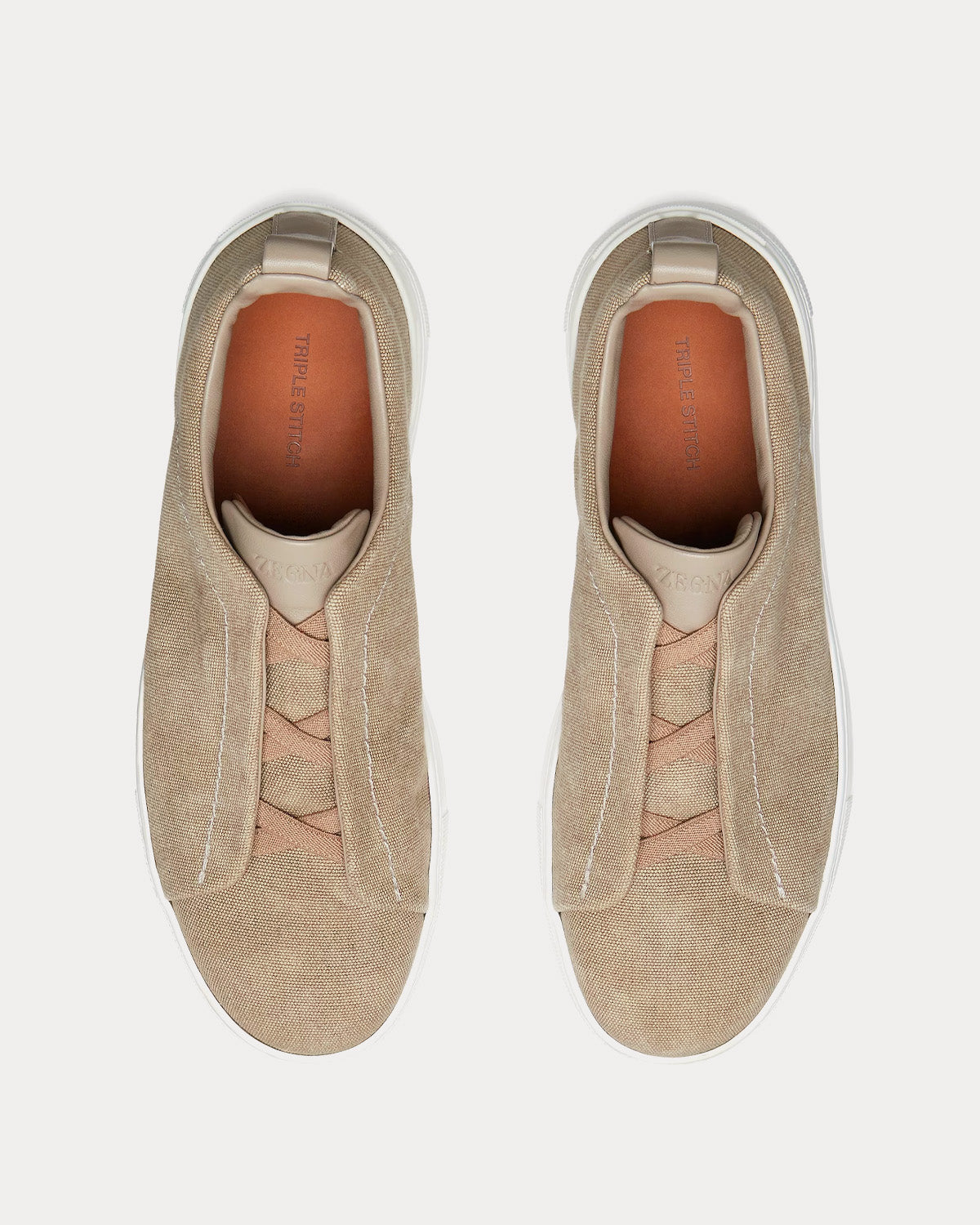 Triple Stitch Canvas Beige Slip On Sneakers