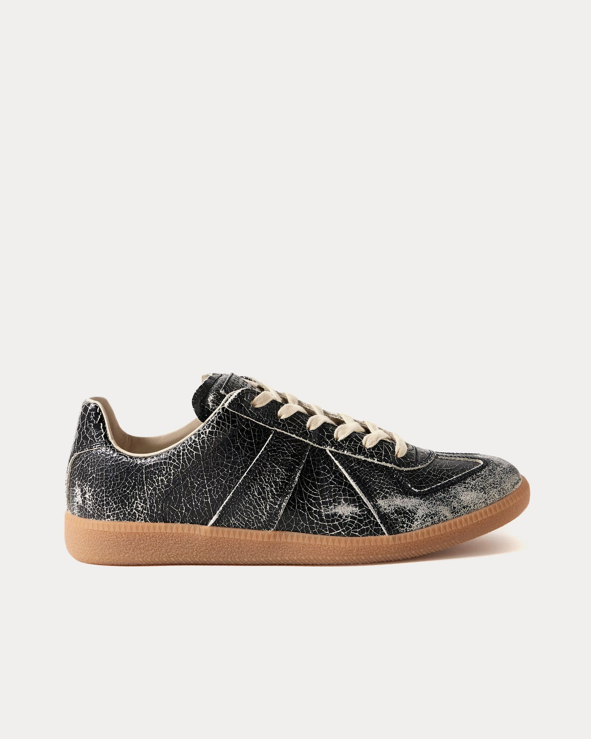 Replica Distressed Cracked Leather Black Low Top Sneakers
