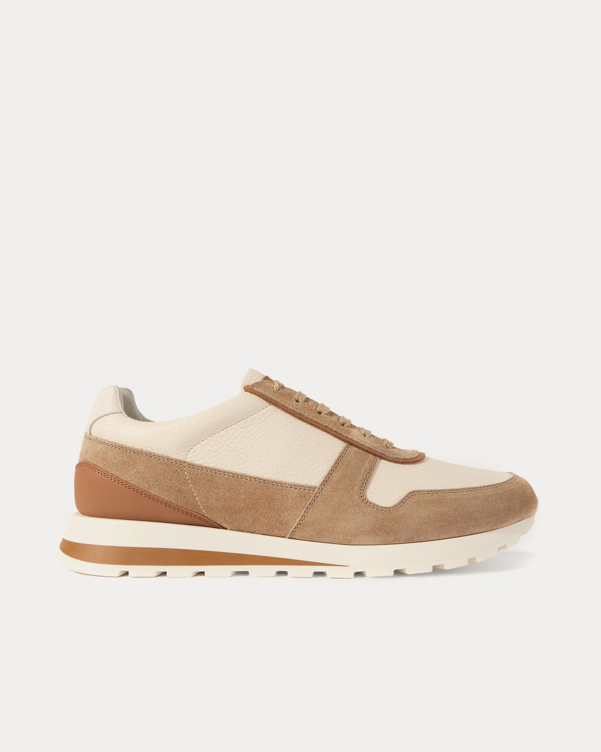 Olimpo Calfskin & Washed Suede Runners Beige Low Top Sneakers