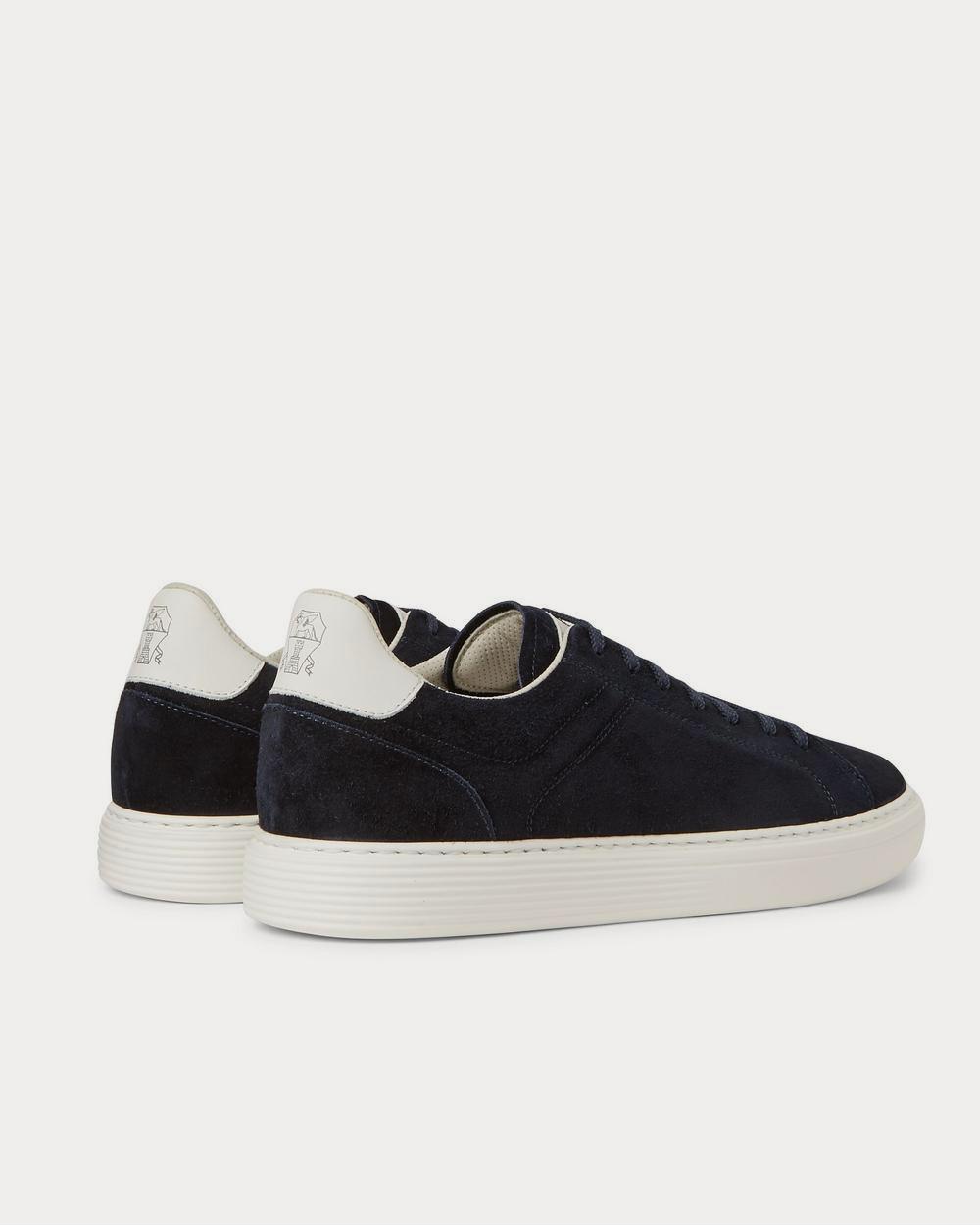 Leather-Trimmed Suede Navy low top sneakers