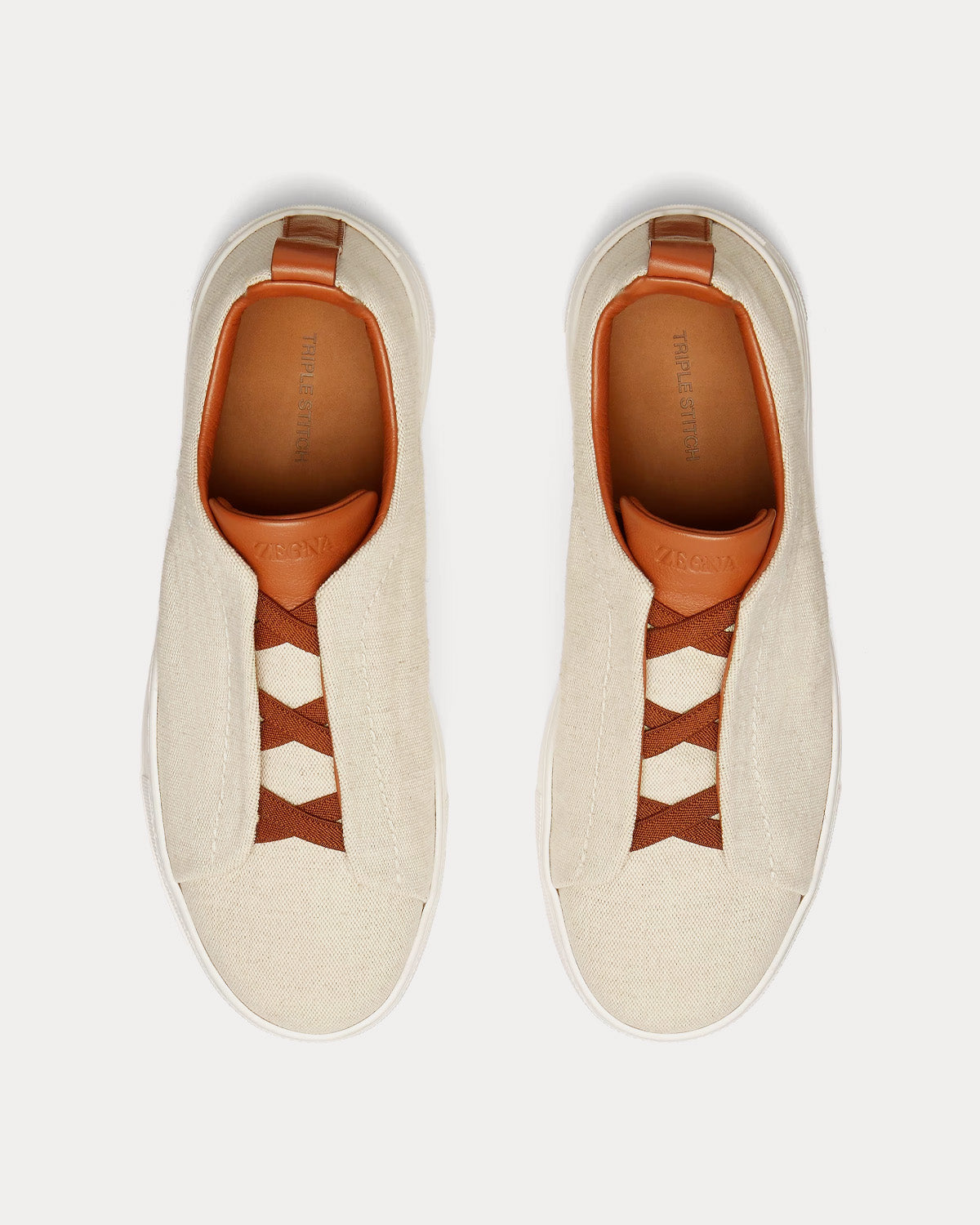 Triple Stitch Canvas Light Beige Slip On Sneakers