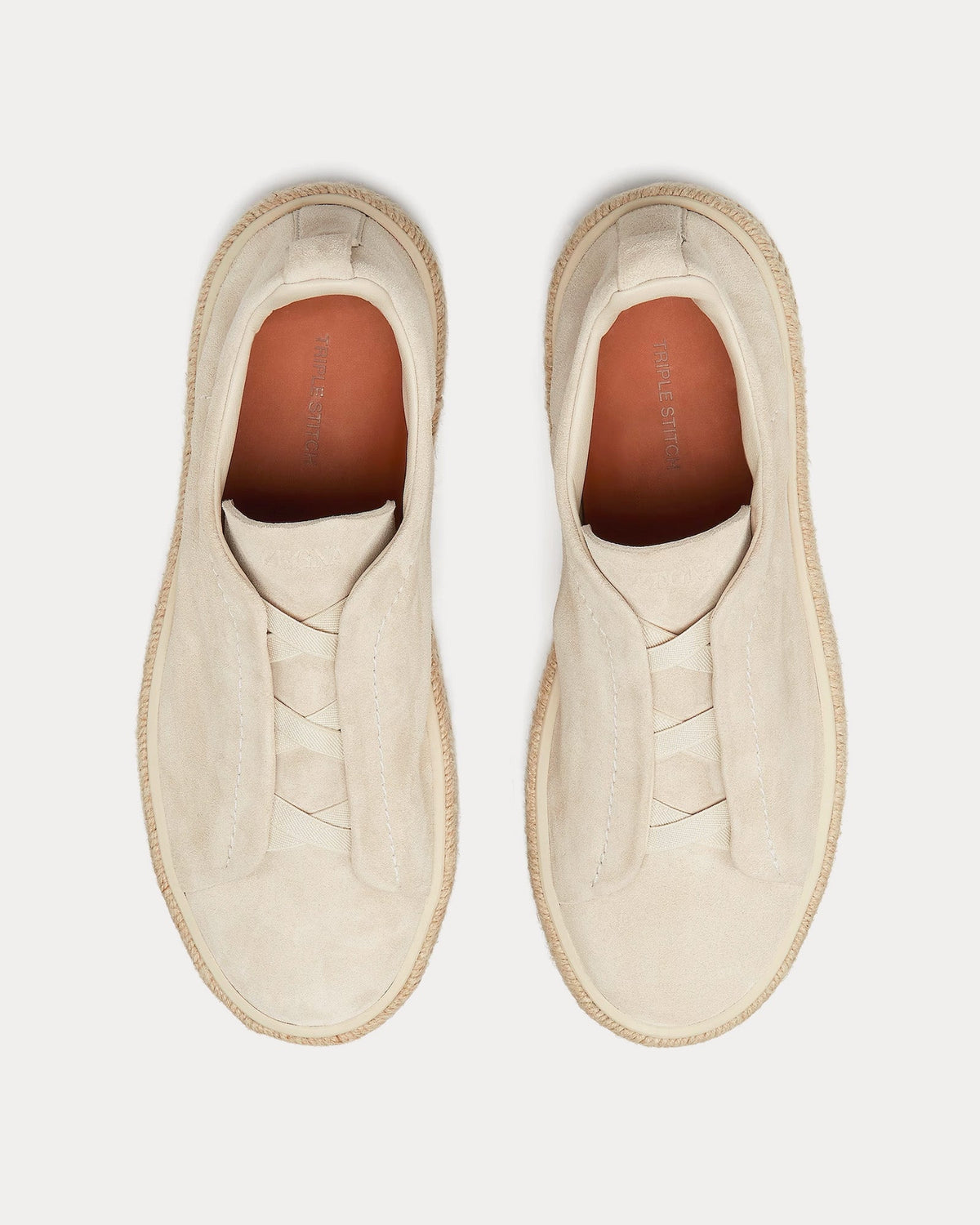 Triple Stitch Espadrilles Deerskin White Slip On Sneakers