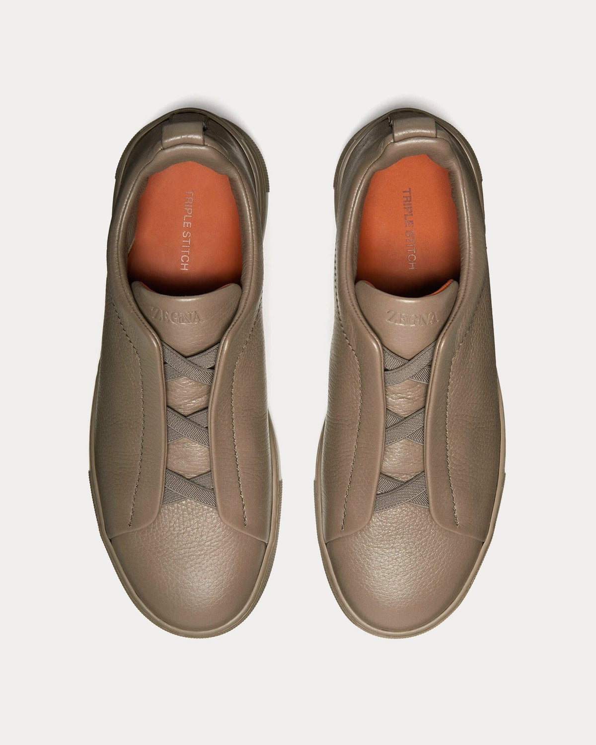 Triple Stitch Deerskin Taupe Slip On Sneakers