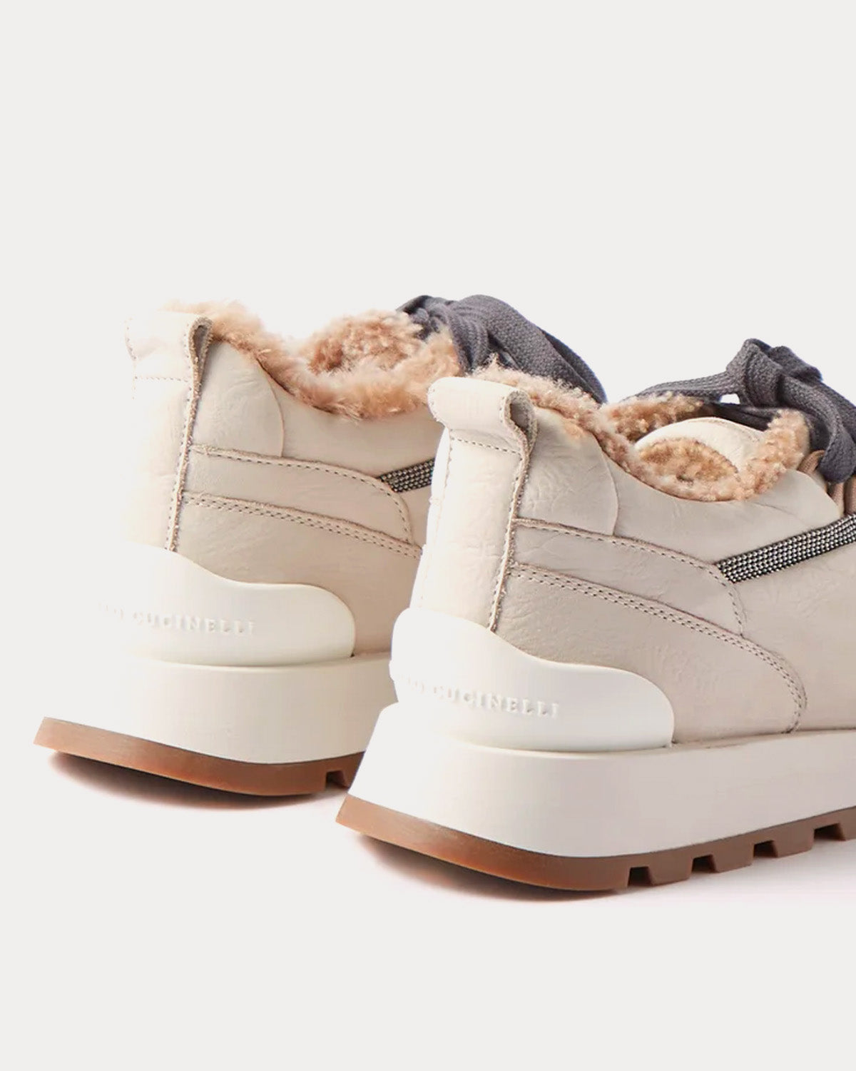 Shearling-Lined Runner Beige Low Top Sneakers
