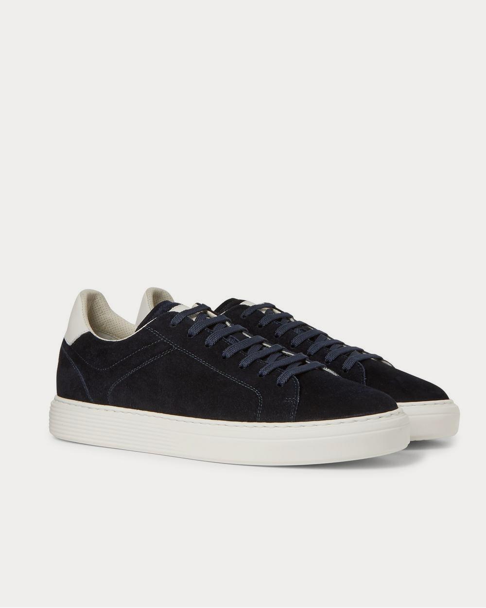 Leather-Trimmed Suede Navy low top sneakers