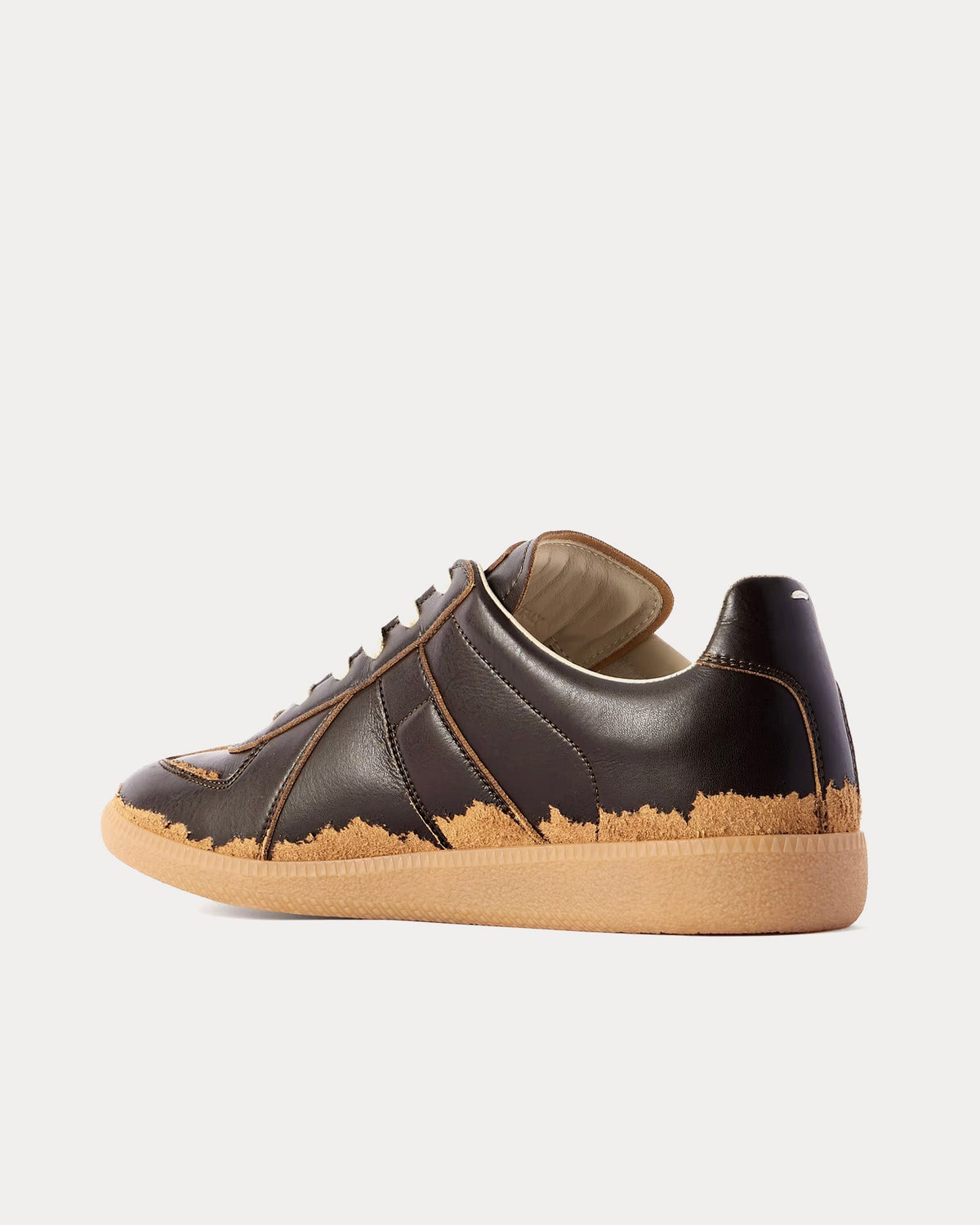 Replica Distressed Peel-Off Effect Leather Dark Brown Low Top Sneakers