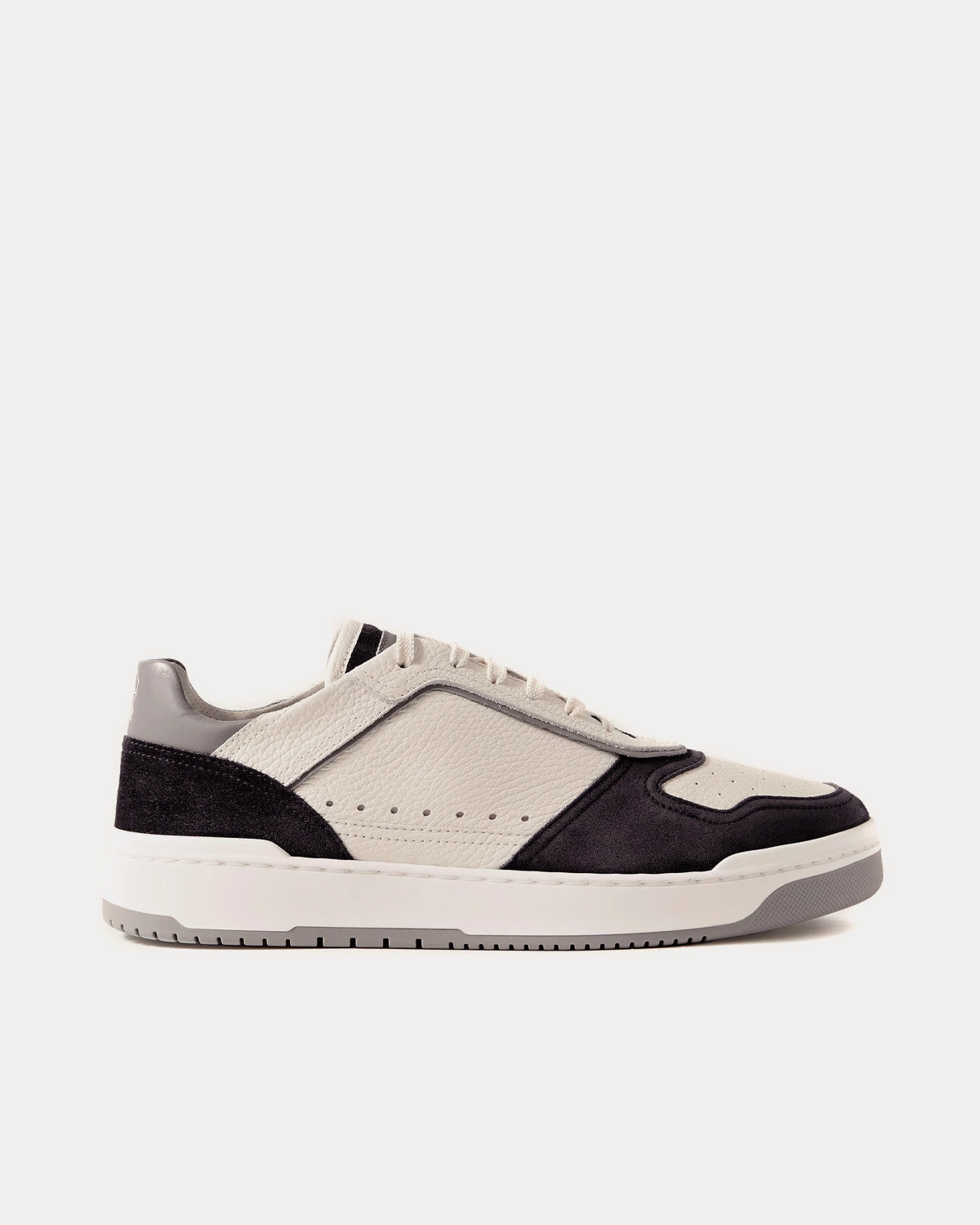 Suede-Trimmed Full-Grain Leather Grey / Black Low Top Sneakers