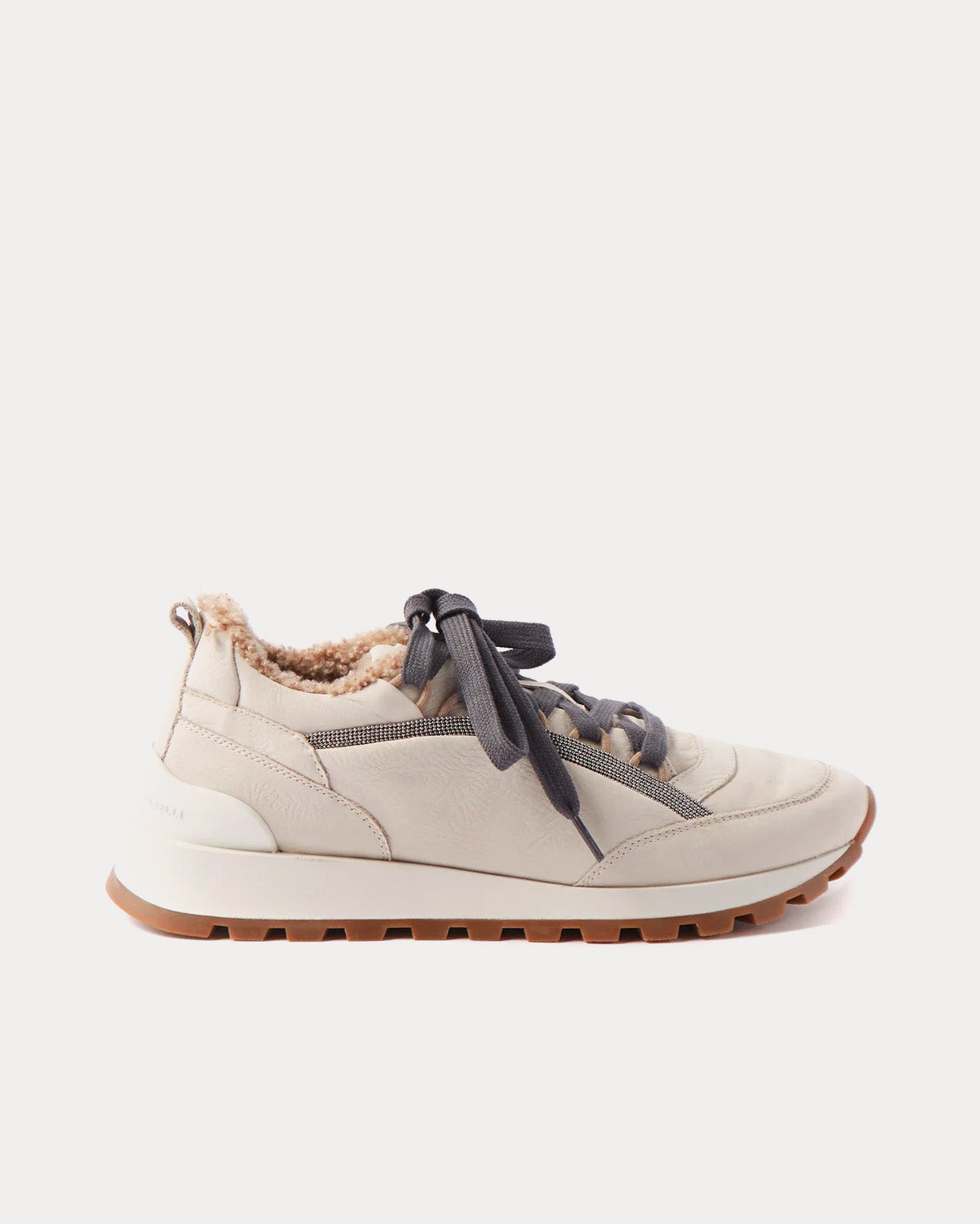 Shearling-Lined Runner Beige Low Top Sneakers