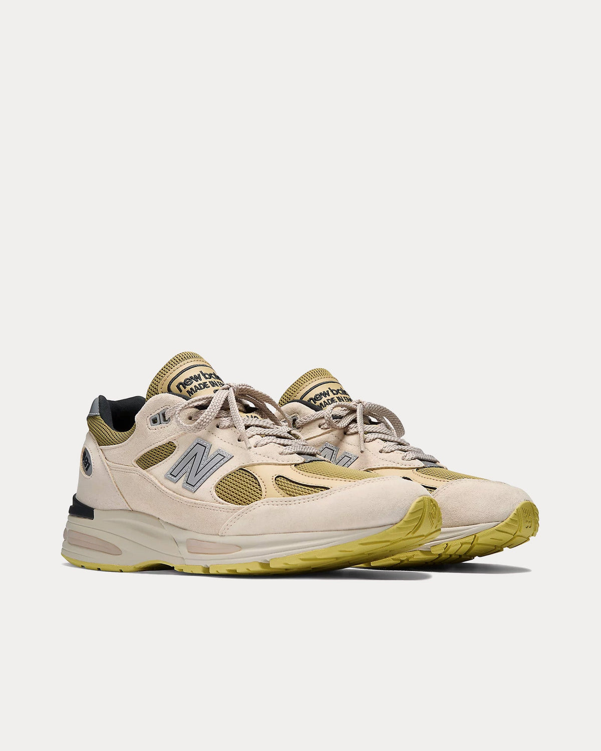 MADE in UK 991v2 'Neo Synthesis' Silver Birch / Amber Green / Silver Fern Low Top Sneakers