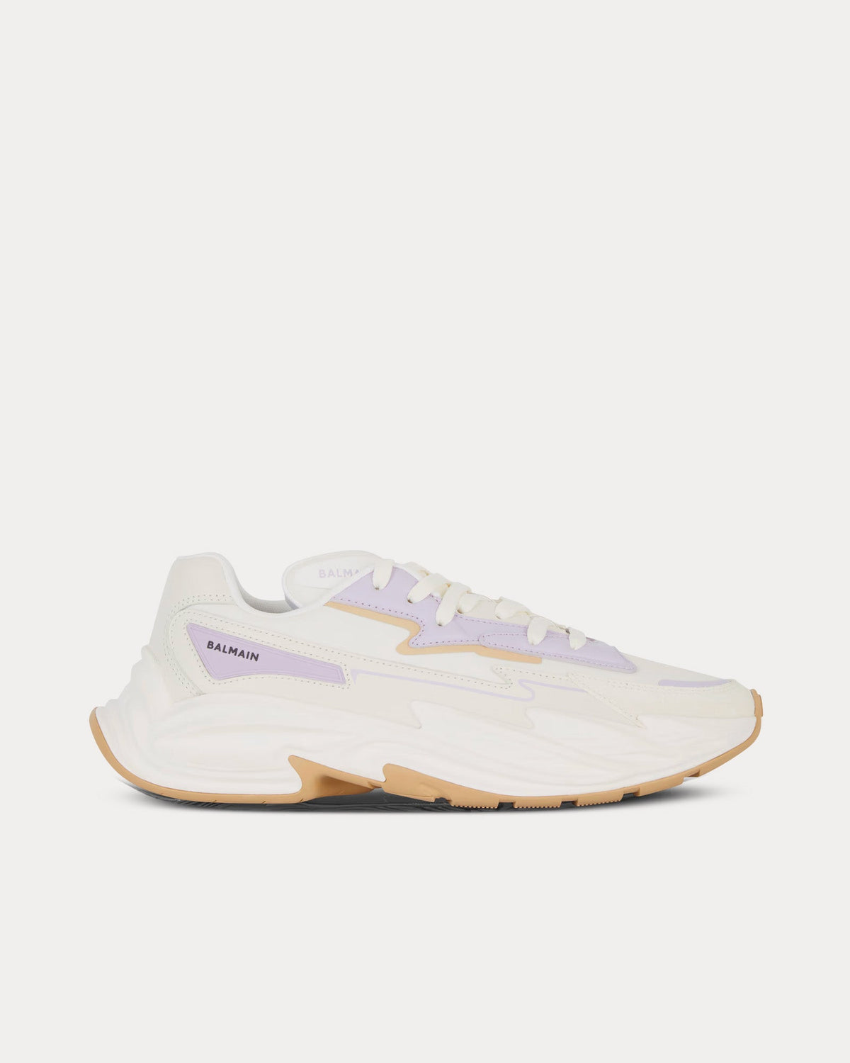 Run-Row Leather Beige / Purple Low Top Sneakers