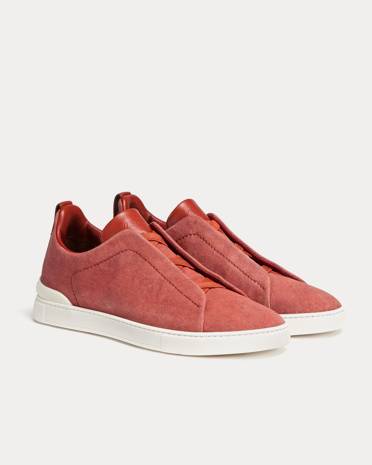 Triple Stitch Canvas Dark Red Slip On Sneakers