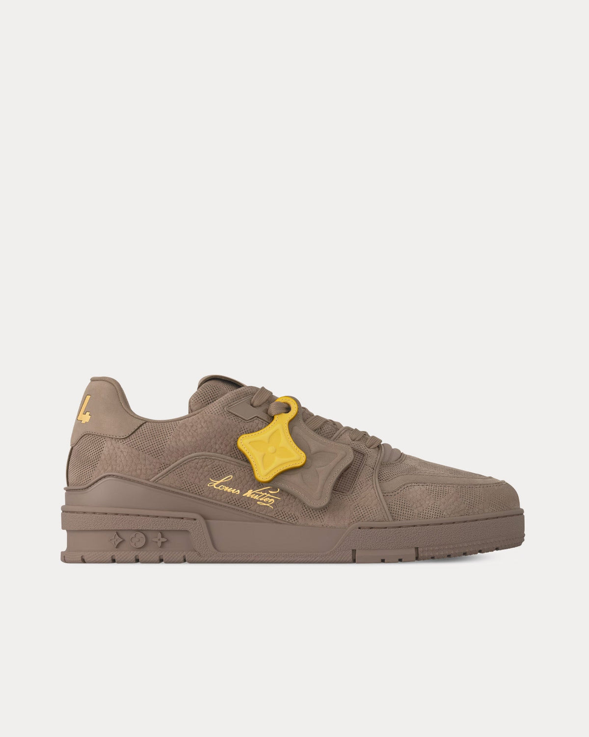 LV Trainers Damier-Embossed Nubuck Calf Leather Taupe Brown Low Top Sneakers