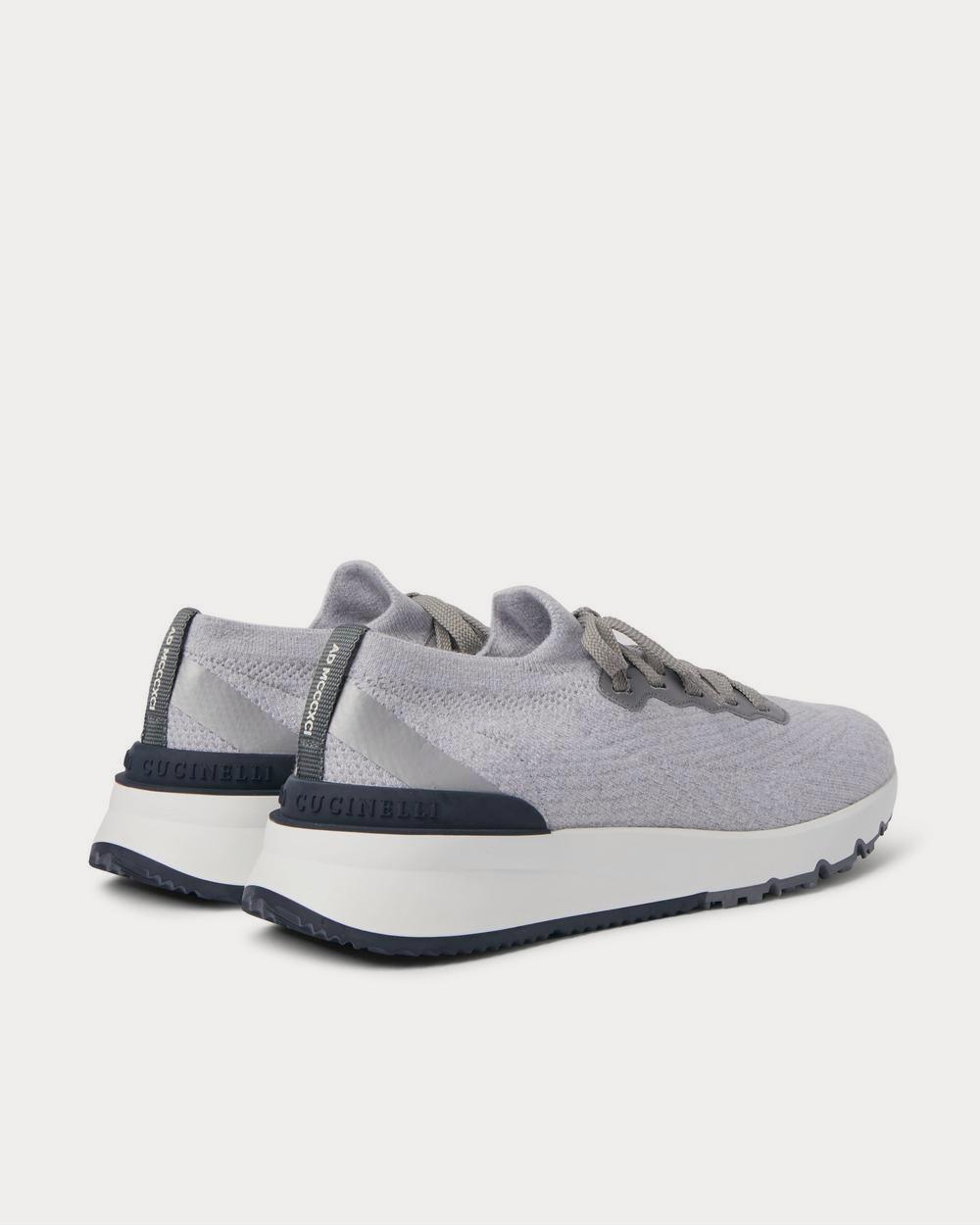 Leather-Trimmed Stretch-Knit Gray low top sneakers