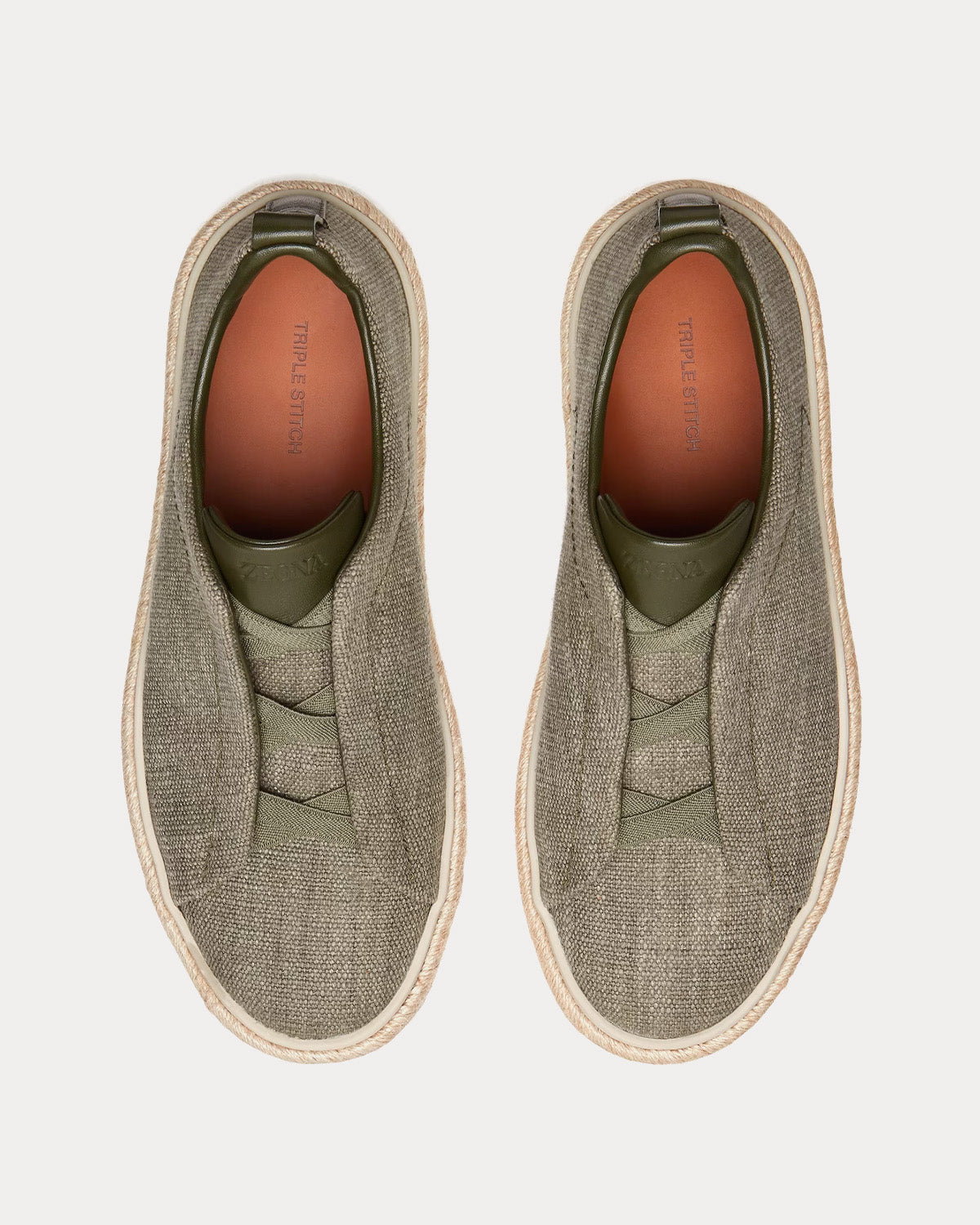 Triple Stitch Espadrilles Linen Light Military Green Slip On Sneakers