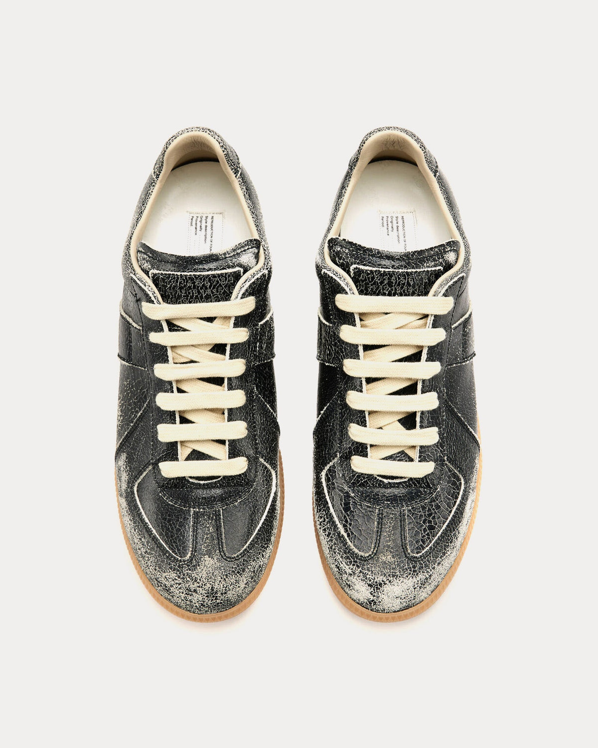 Replica Distressed Cracked Leather Black Low Top Sneakers