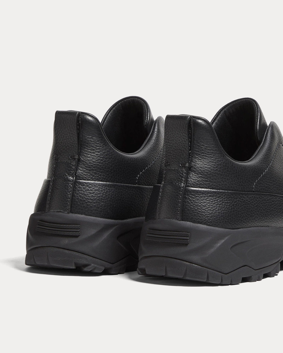 Triple Stitch Monte Grained Calf Leather Black Slip On Sneakers