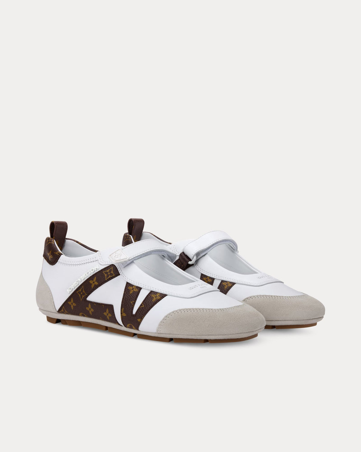 LV Sneakerina Mary Janes White / Brown Slip On Sneakers