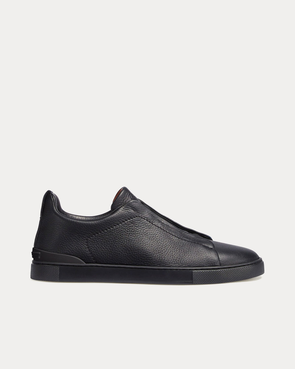 Triple Stitch Deerskin Black Slip On Sneakers
