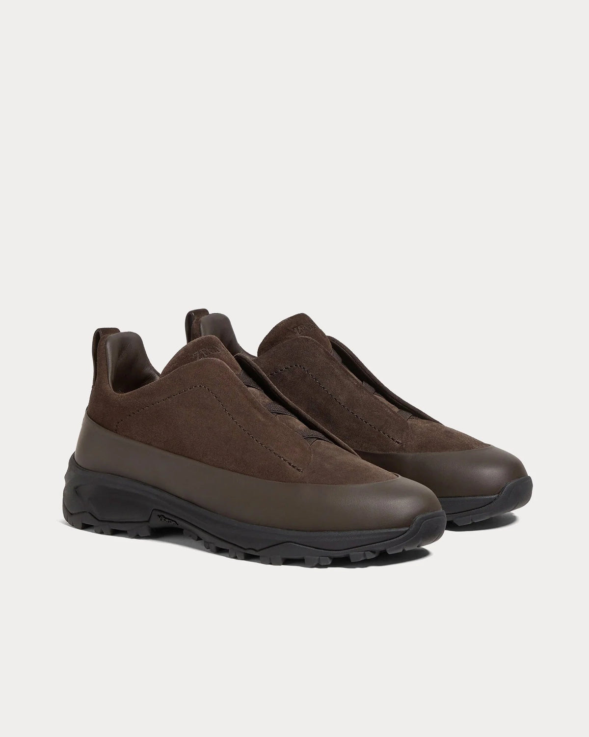 Triple Stitch Monte Suede Dark Brown Slip On Sneakers