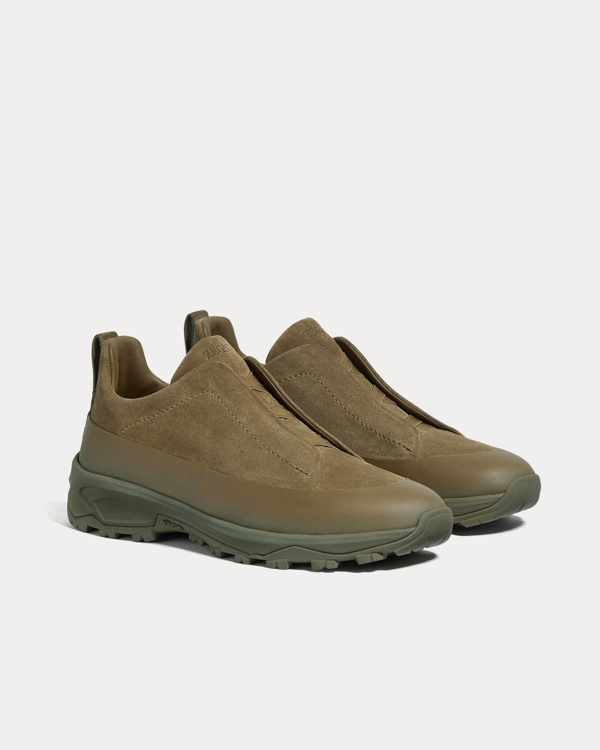 Triple Stitch Monte Suede Khaki Slip On Sneakers