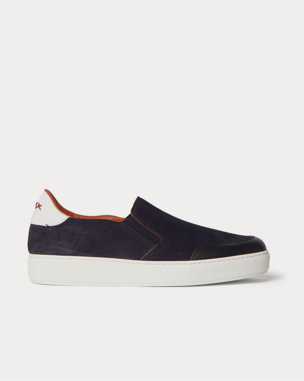 Tiziano Leather-Trimmed Suede Slip-On Navy slip on sneakers