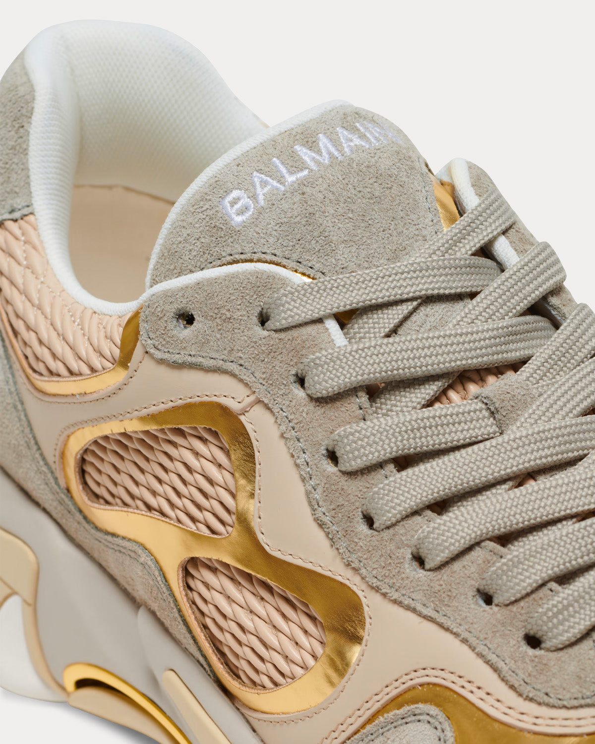 B-East Leather, Suede & Mesh Gold Low Top Sneakers