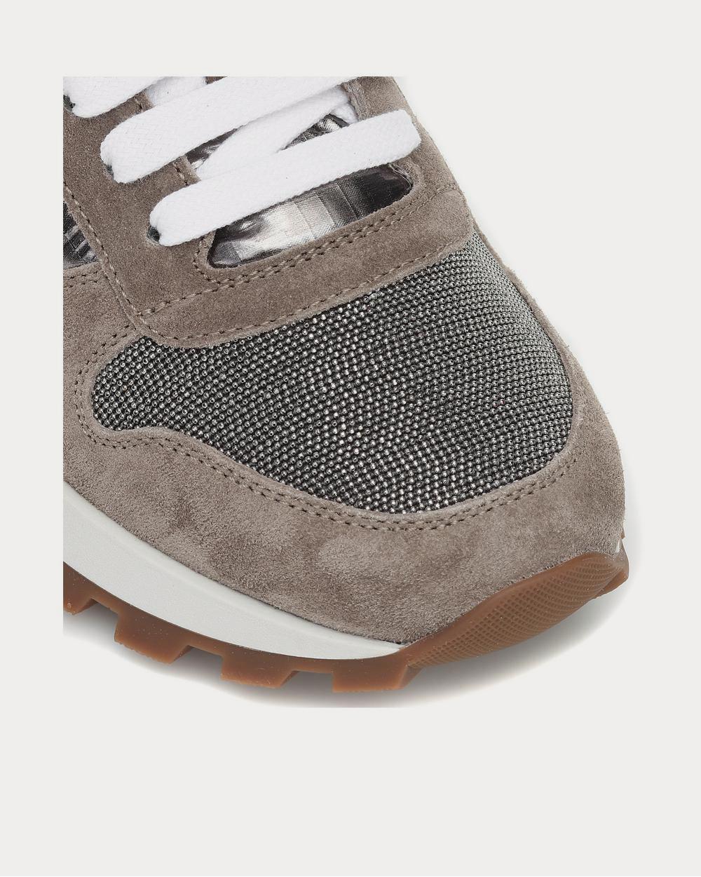 Embellished suede-trimmed Brown Low Top Sneakers