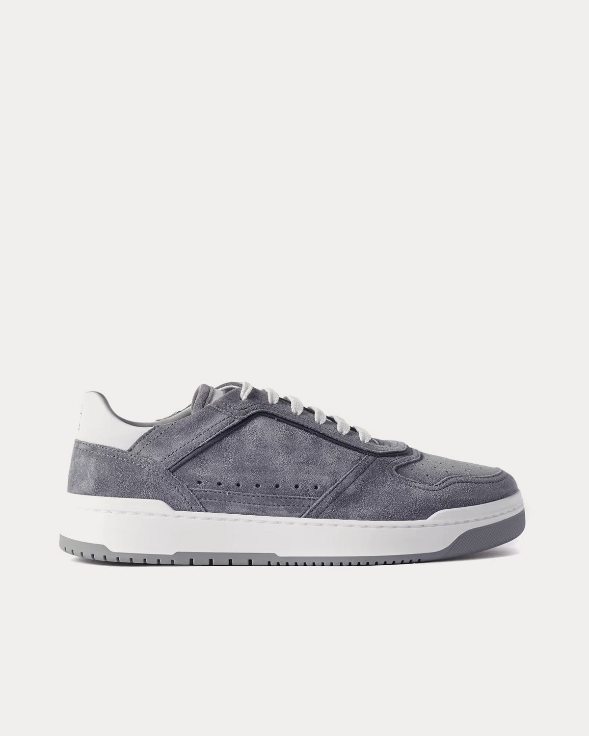 Leather-Trimmed Suede Light Blue Low Top Sneakers
