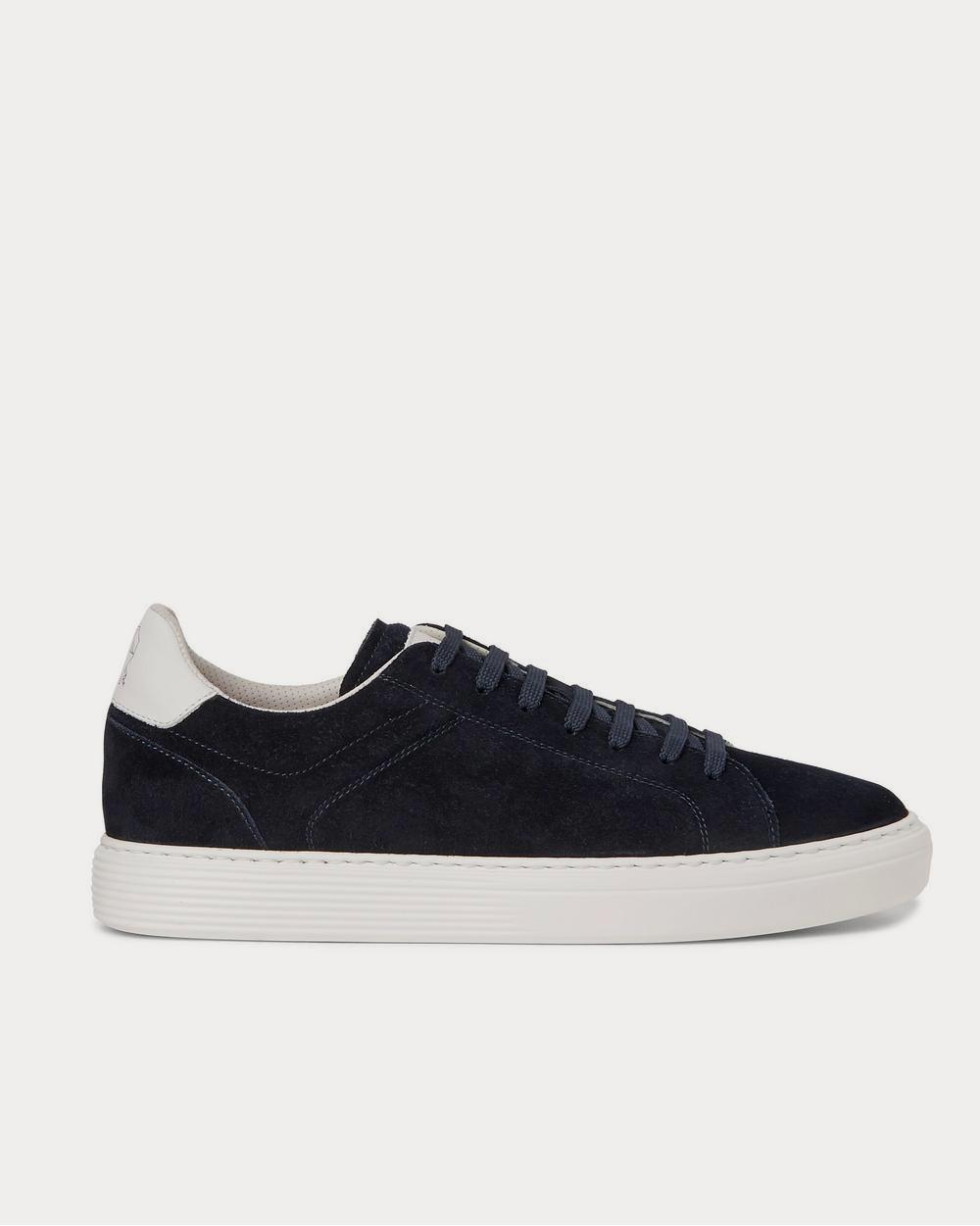 Leather-Trimmed Suede Navy low top sneakers
