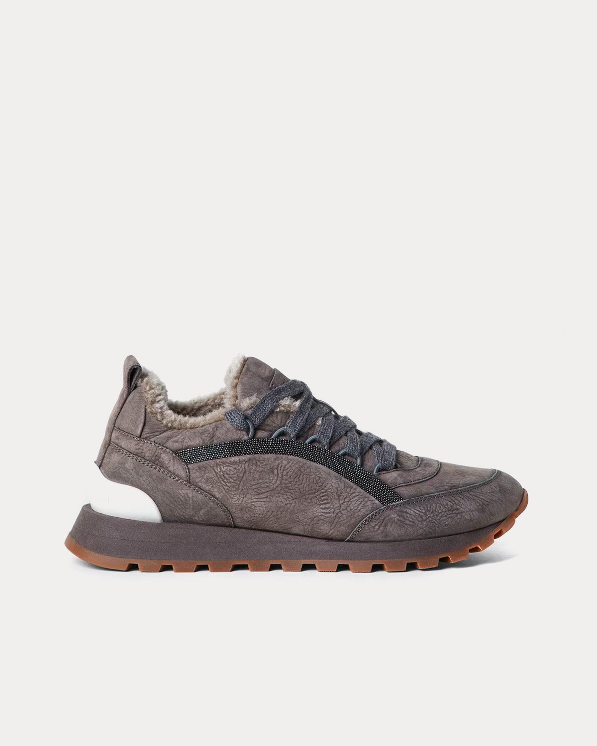 Nubuck Runners with Shiny Band and Shearling Lining Dark Grey Low Top Sneakers