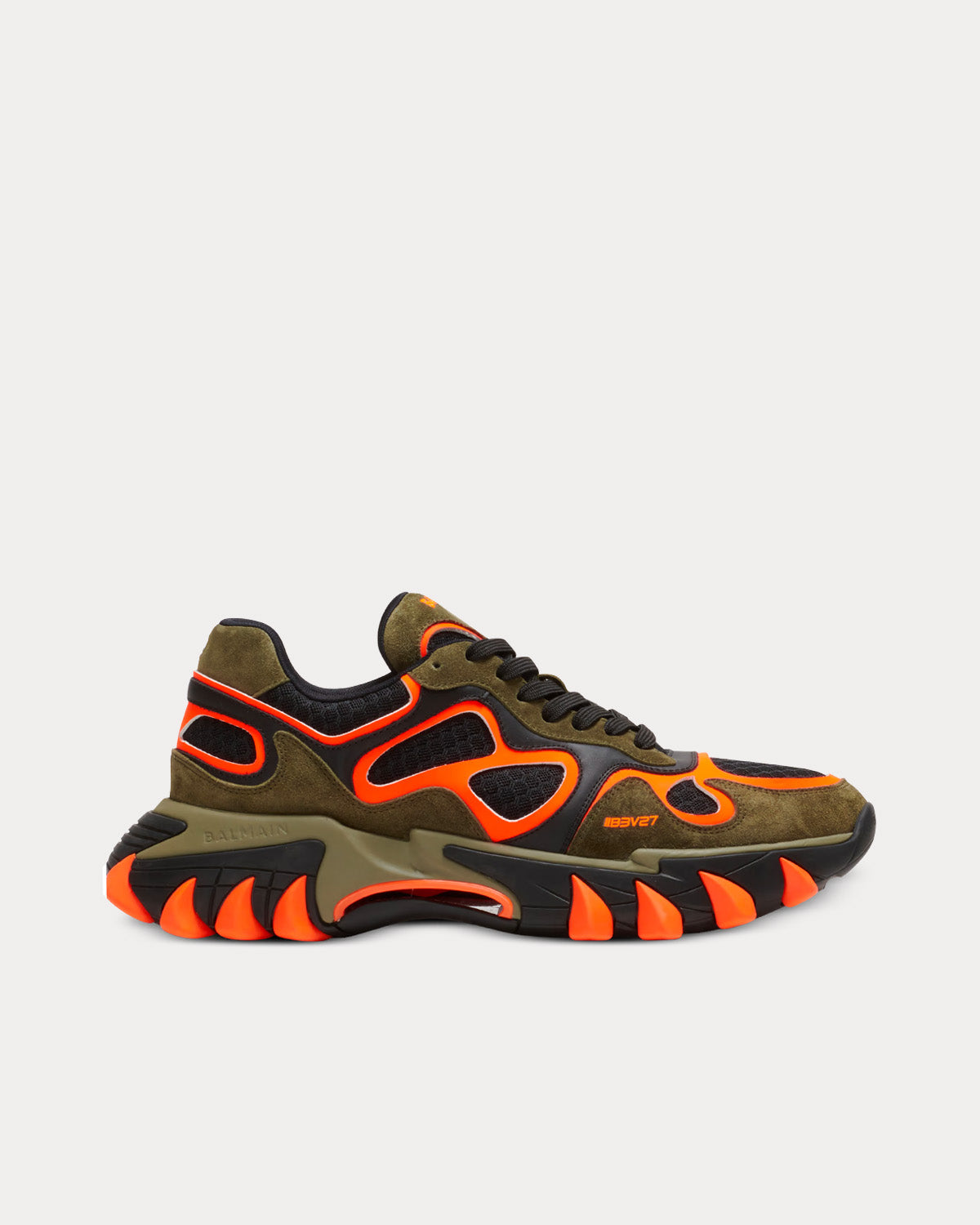 B-East Leather, Suede & Mesh Khaki / Orange Low Top Sneakers