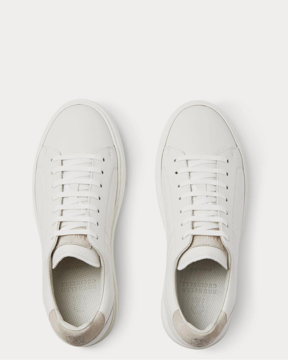 Suede-Trimmed Leather White low top sneakers
