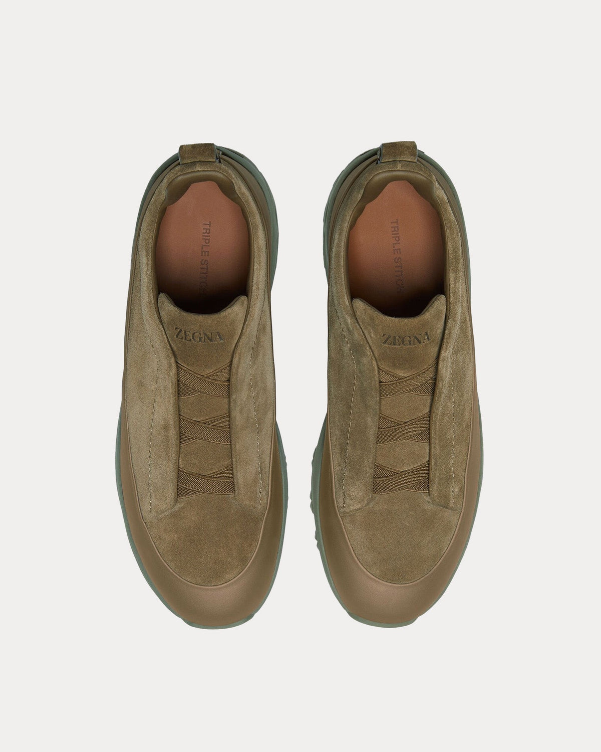 Triple Stitch Monte Suede Khaki Slip On Sneakers