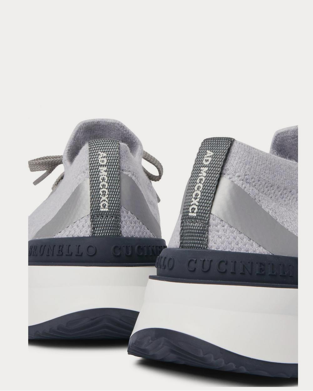 Leather-Trimmed Stretch-Knit Gray low top sneakers