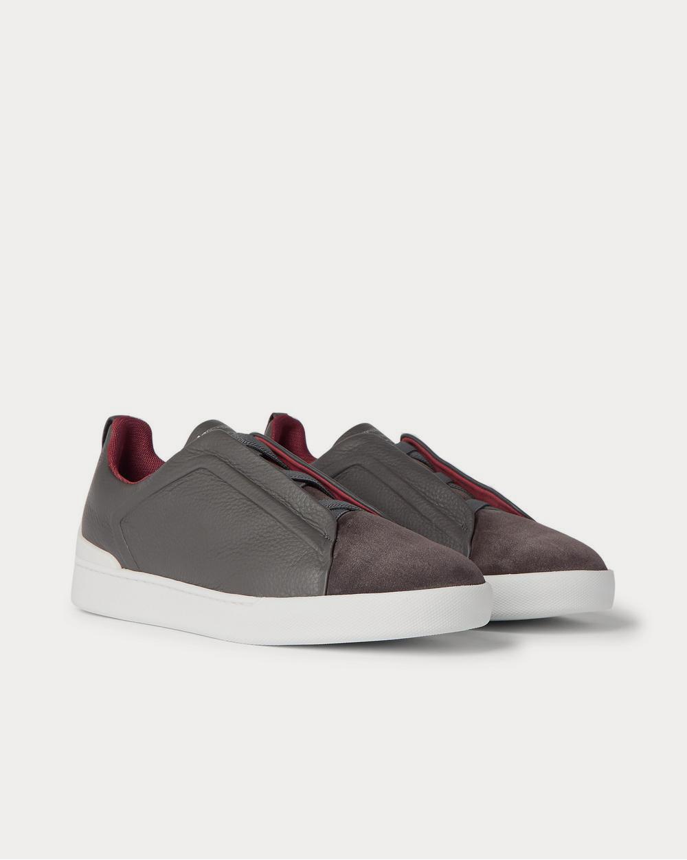 Triple Stitch Full-Grain Leather and Suede Slip-On Gray low top sneakers