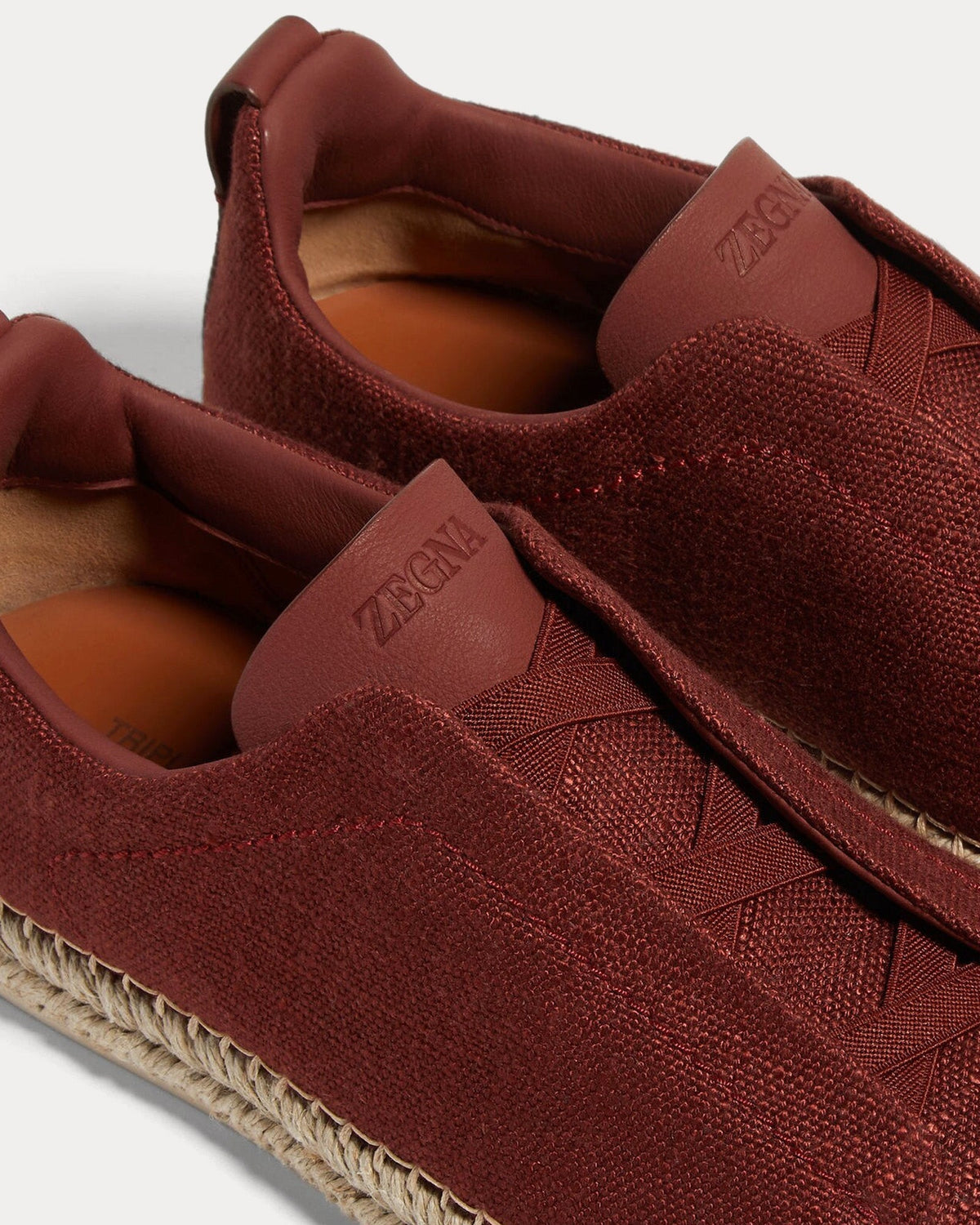Triple Stitch Linen & Leather Red Viscose Espadrilles