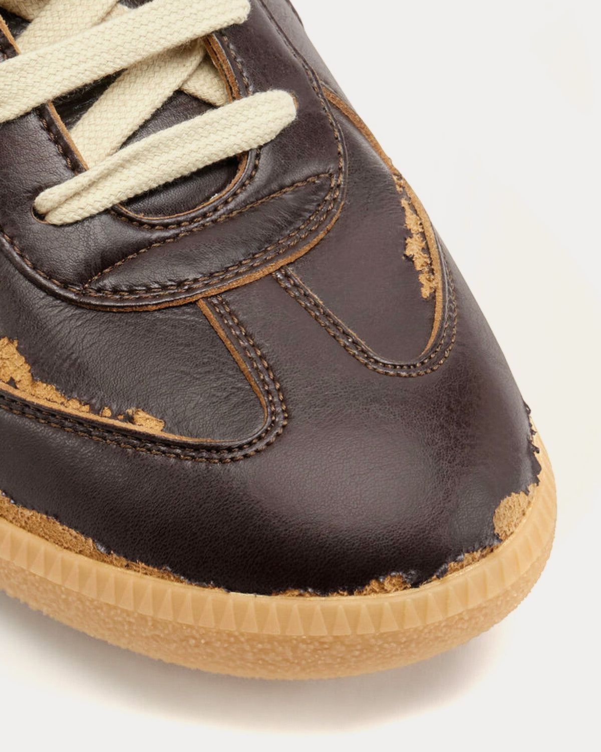 Replica Distressed Peel-Off Effect Leather Dark Brown Low Top Sneakers