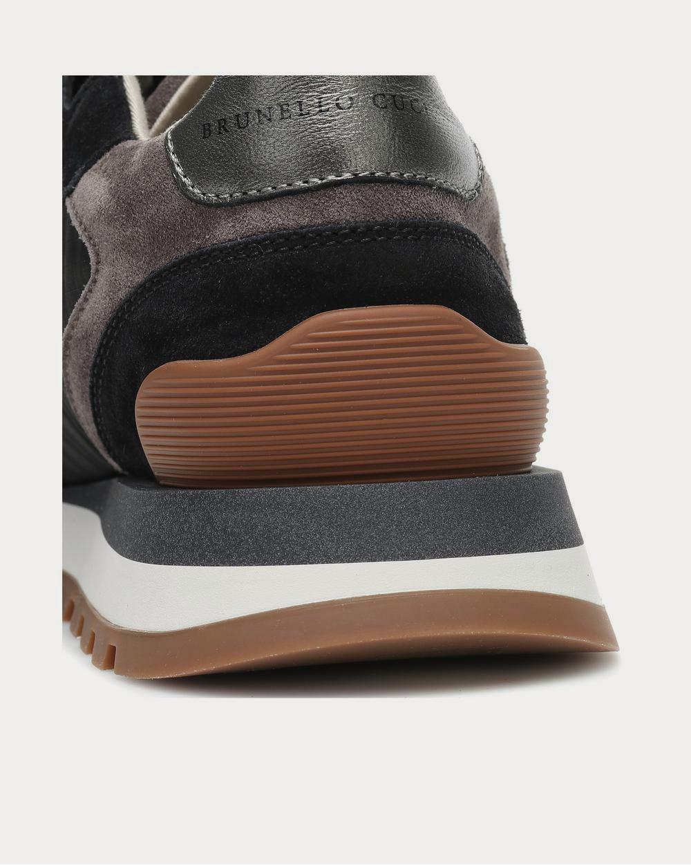Leather-trimmed Black Low Top Sneakers