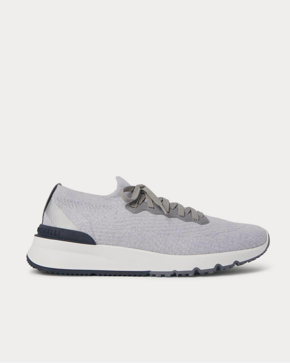 Leather-Trimmed Stretch-Knit Gray low top sneakers