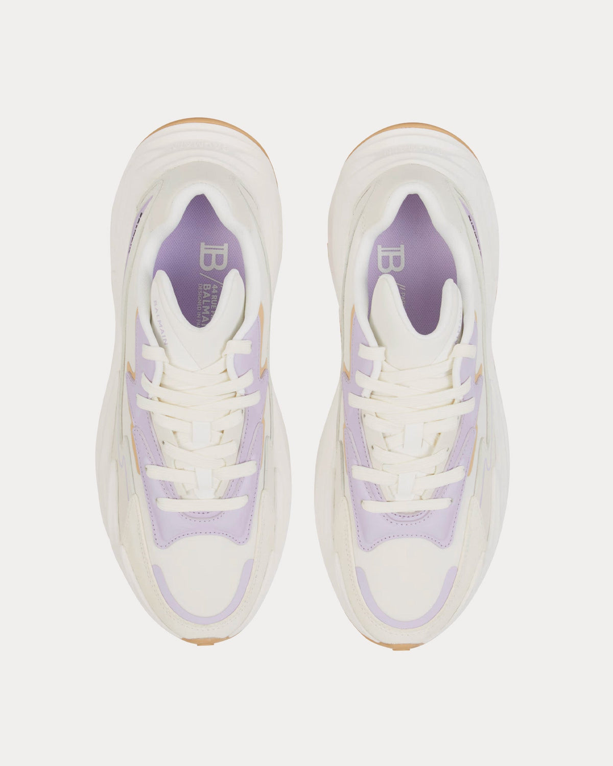 Run-Row Leather Beige / Purple Low Top Sneakers