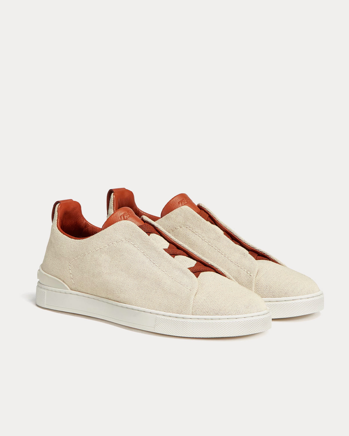 Triple Stitch Canvas Light Beige Slip On Sneakers